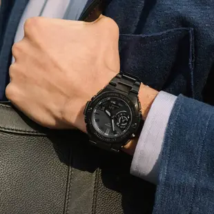 【CASIO 卡西歐】G-SHOCK GST碳核心防護太陽能智慧藍芽雙顯錶-黑 鋼帶(GST-B500BD-1A)