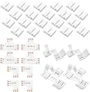 Mudder 28 Pieces 3 Pin LED Connector LED Strip Connector 10 mm Solderless LED Light Connector L Shape RGB Connectors T Shape LED Adapter Connectors for WS2811 WS2812B SK6812 LED Strip
