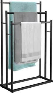 Freestanding Towel Rack, Freestanding Towel Rail Black with 3 Towel Rails, Large