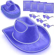 [Jeere] 12 Pieces LED Cowgirl Hat with Light Up Hat with Heart Sunglasses and Bandanna for Women Girls Party Cowboy Hats