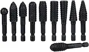 Bestgle 10 Pcs Rotary Rasp File Set, 1/4 Inch Hex Shank Carbon Steel Wood Carving Rotary Burrs Fit for Rotary Tools DIY Woodworking Wood Plastic Carving Polishing Grinding Engraving, Black