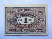 WORLD WAR II COMMONWEALTH AUSTRALIA 1 GALLON MOTOR SPIRIT RATION TICKET 1939-40