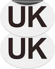 EVOGES Magnetic UK Plates for driving in EU, Europe, Oval, Reusuable, Easy to Attach, Weather Resistant, Thick Strong Magnet, White/Black, New 2021 Regulations, Pack of 2