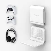 PlayVital 2 Set FOLD Controller Wall Mount for ps5/4, Foldable Wall Stand for Xbox Series X/S, Switch Pro, Gaming Headset Stand, Wall Holder for Xbox Wireless Headset, for Pulse 3D Headset - White