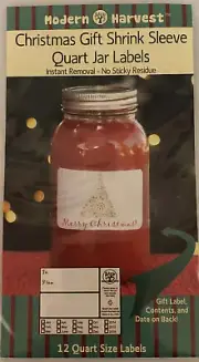 Modern Harvest Quart Canning Jar Labels Christmas Shrink Sleeve 12 Ct New