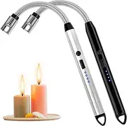 2 Pack Electric Candle Lighter,Rechargeable Plasma Arc USB Lighters with Flexible Neck,Windproof & Flameless for Candles,BBQs,Camping,Kitchen,Fireplace,Fireworks.