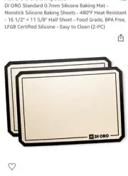 DI ORO Standard 0.7mm Set 2 Silicone Baking Mat Nonstick Silicone Baking Sheets