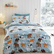 Happy Linen Company Girls Boys Kids Ice Explorer Animals Blue Toddler 100% Brushed Cotton Reversible Soft Easy Care Bed Linen Duvet Cover Quilt Bedding Set With Pillow Case