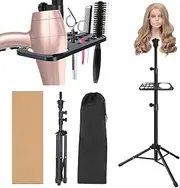 50 inch Metal wig stand, Adjustable wig head stand, mannequin head stand for Cosmetology Hairdressing, Wig Stand Tripod with Tool Tray (Mannequin Head Not Included)