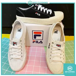 FILA 白黑 米色 韓風 餅乾鞋 鞋頭 壓紋 刺繡 小LOGO 休閒 帆布鞋 小白鞋