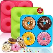 Walfos Full Size Silicone Donut Mold - 4 Inch Big Size Silicone Doughnut Pan Set, Non-Stick, Just Pop Out! Heat Resistant, BPA FREE and Dishwasher Safe, for Donut Cake Biscuit Bagels (3PK)