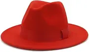 [FONSMAY] Solid Color Wool Felt Jazz Fedora Hats with Ribbon Band Women Men Wide Brim Panama Party Wedding Hat