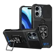 For iPhone 16 Case, Camera Protection with Card Slot Cover, Black