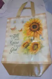 Navigators Psalm 46:10 15" Reusable Shopping Tote Bag Sunflowers Butterflies God