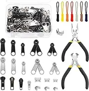 Glarks 144pcs Zipper Repair Kit - #3#5#8 Replacement Sliders, Stops, Pulls With Install Pliers - Zip Fixer for Bags, Jackets