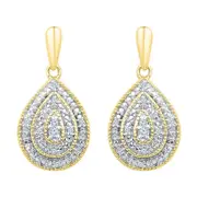 10k Yellow Gold Round Diamond Milgrain Teardrop Dangle Earrings 1/10 Cttw
