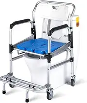 Z&y GLAa Rolling Shower Chair Commode Wheelchair with Brake Wheels Mobile Bedside Shower,150 Kg Weight Capacity Comfortable Durable/Adult Bedside Commode Toilet Chair