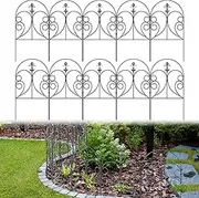 PINPON Artistic Line Decorative Garden Fence 10 Pack, 24in(H) x 10ft(L) Rustproof Metal Animal Barrier Fencing- Landscape Border for Yard, Patio, Flower Beds | Easy Snap Assembly, Arched Design