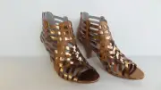 Johnston and Murphy Women's Evie Natural Gold Zip Bootie Leather NEW