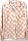 NEW! Kim Rogers Blouse Sz M Pink Ivory Plaid Soft Flannel Roll Tab Sleeve NWT