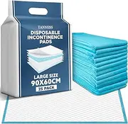 TANNESS 25 x Disposable Incontinence Bed Pads - 90x60cm Incontinence Pads Women and Men - Waterproof Sheet, Bed Wetting Mats w/ Self-Adhesive Tabs - Disposable Changing Mats Baby