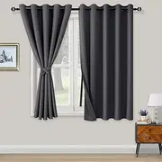 [XWZO] Blackout Curtains Window Drapes for Bedroom Living Room with Tieback and Gromment Thermal Insulated Energy Saving Room Darkening Noise Reduction, Set of 2 Pannels, W168cm x D137cm, Dark Grey.
