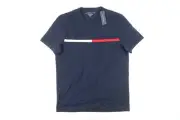 TOMMY HILFIGER NAVY BLUE SMALL REGULAR STRIPED EMBROIDERED TEE TSHIRT MENS NEW