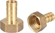 uxcell Brass Hose Barb Fitting Connector, 12mm Barb G1/2 Female Thread Pipe Adapter, 2Pcs