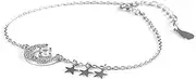 [FEATUR] Ladies Jewellery Gift,Silver Bracelets for Womens,Charm Bracelet, S925 Sterling Silver Bracelet Women's Simple Design Zircon Star Moon Japanese and Korean Style Jewelry Silver