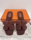 NIB Hermes Oran Shearling Fur Teddy H Sandal Flat Chypre Oasis Slide Mule 40