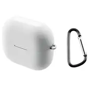 For Samsung Galaxy Buds 3 Case, Protective Silicone Cover, Carabiner Hook, White