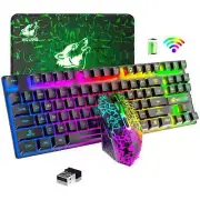 Wireless Gaming Keyboard and Mouse Combo Rainbow Backlit 87 Keys Mechanical