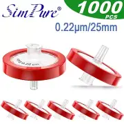 Simpure 1000pcs Syringe Filters PTFE Membrane OD=25mm 0.22μm HPLC New Wheel Lock