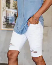 [Lucid] Lucid Men's Grid Denim Shorts in White Size Large L White
