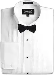 [OmegaTux] Mens Formal Wing Collar Tuxedo Shirt, 1/4" Pleat