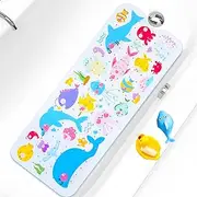 Baby Bath Mat for Tub Non Slip Kids Bathtub Mat Extra Long 40X16 Inch Toddler Bath Tub Shower Mat Anti Slip with Suction Cups & Drain Holes, Machine Washable (Sea Fish)