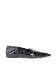 Black Croc Embossed Leather Loafers
