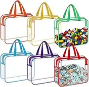 6 Pack Toy Storage Bags 6 Colors Reusable Clear PVC Board Game Storage Travel Waterproof Handheld Organiser Bag with Zipper for Building Blocks, Puzzle, Kids Books, Makeup