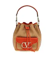 Valentino Garavani Logo Plaque Drawstring Bucket Bag One size Brown