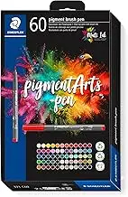 STAEDTLER Brush Pen Pigment Arts, Premium Drawing Ink, Brush Tip for Variable Line Width, Waterproof, Quick-Drying, 60 Brush Pens in Assorted Colours in Cardboard Case, 371 C60