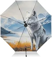[PDZRMY] UV Protection Travel Umbrella Wolf Landscape Moutain Compact for Rain and Sun - Auto Open and Close UPF 50+ Windproof Portable 46” Sun Umbrella for Women and Men