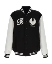 Balmain Embroidered Badges Satined Varsity Bomber Jacket FR48 Black
