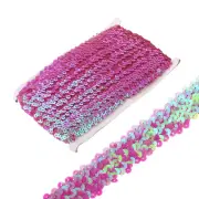 10 Yards 1.2 Inch Elastic Sequins Trim Flat Stretch Sequin Ribbon, Rose Pink