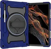 Compatible with Samsung Galaxy Tab S9 Ultra 14.6 Inch 2023 (SM-X910/X916B), 360° Rotatable Handle Stand Case Three-in-one Shatter-Resistant Shell, Drop-Proof,Shoulder Strap, Kids Case (Dark Blue)
