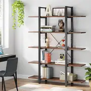 Tribesigns 5-Tier Bookshelf, 72 H x 12 W x 47L Inches, Retro Brown