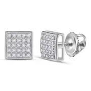 14k White Gold Round Diamond Square Earrings 1/6 Cttw