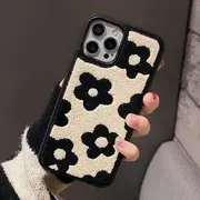 Floral Fabric Phone Case - iPhone 16 Pro Max / 16 Pro / 16 / iPhone 15 Pro Max / 15 Pro / 15 / 14 Pro Max / 14 Pro / 14 Plus / 14 / 13 Pro Max / 13 Pro / 13 / 12 Pro Max / 12 Pro / 12 / 11 Pro Max / 11 Black Flowers - Beige - iPhone 13/14