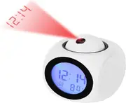 LED Projector Alarm Clock Multi-Function Digital Temperature Display Voice Talking Projection Clock 12/24 Hour Switched Home Decor-WHITE