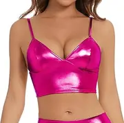 [Gatielzana] Women's Metallic Crop Tops Shiny V-Neck Tube Bra for Dancing, Raves, Festivals, Costumes