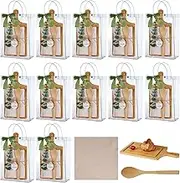 12 Set Pre-packaged Baby Shower Prizes for Game Winners Bamboo Square Cheese Board Bamboo Spoon Waffle Weave Towel Artificial Eucalyptus Stems and Bags for Bridal Baby Shower Party Favors